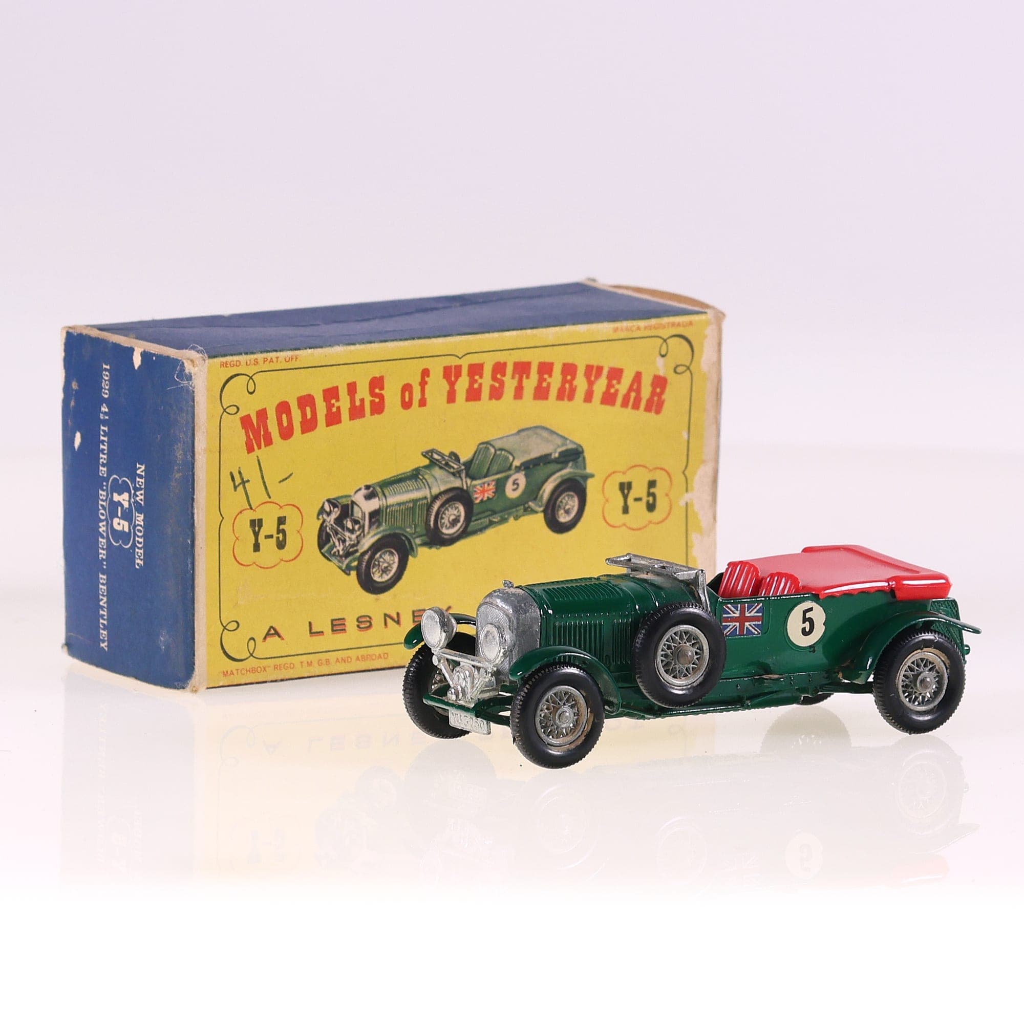 Matchbox 5 Bentley Lesney 1929 4½ Litre Bentley #5 1/52 Vert olive avec boîte — photo 1