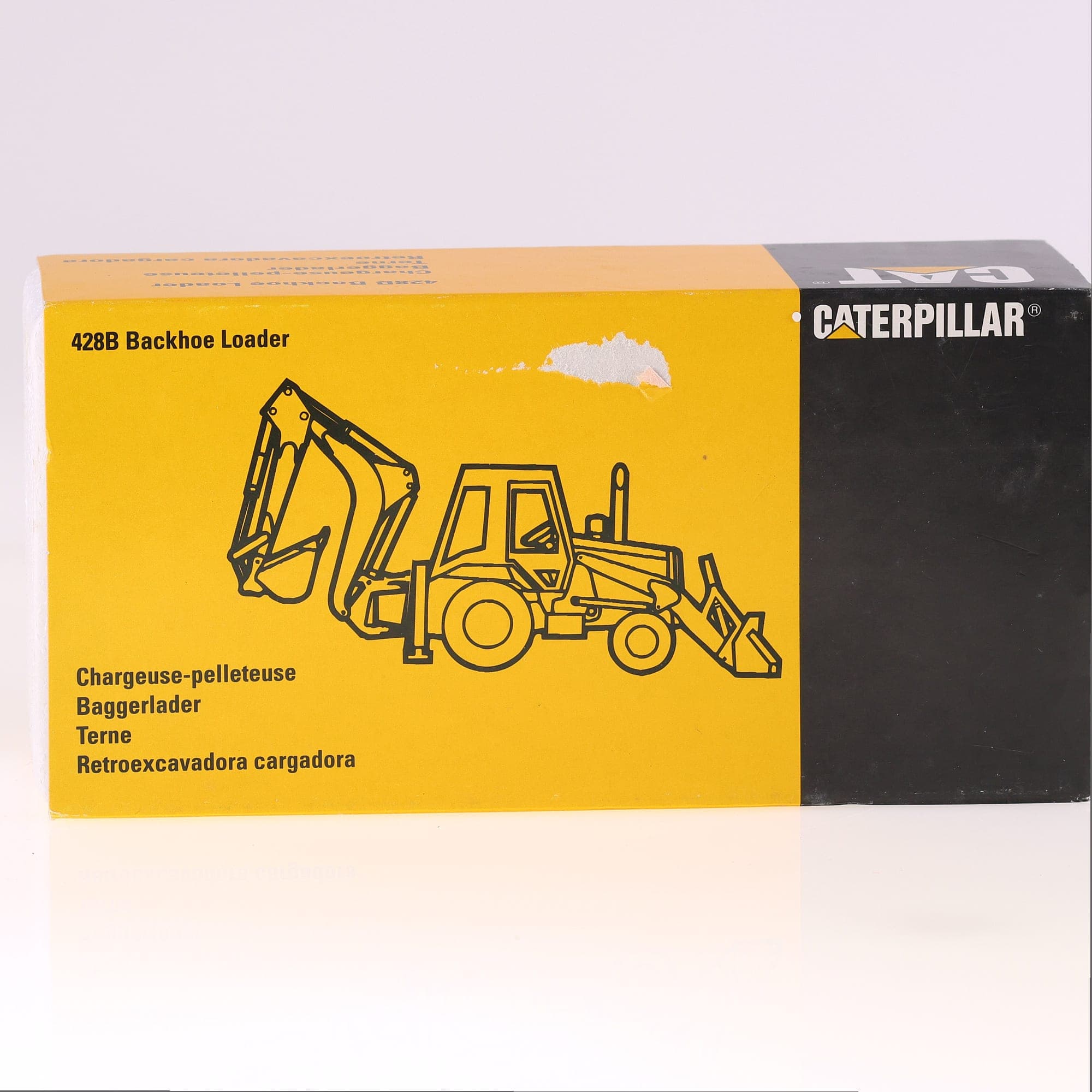 NZG Caterpillar 428B Backhoe Loader Autre Jaune avec boîte — miniature 3