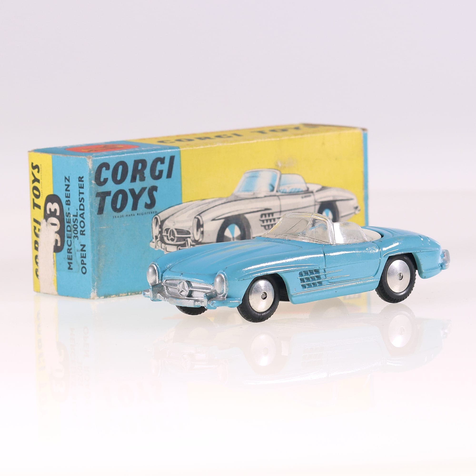 Corgi n° 303 Mercedes-Benz 300SL Open Roadster 1/43 Bleu ciel avec boîte