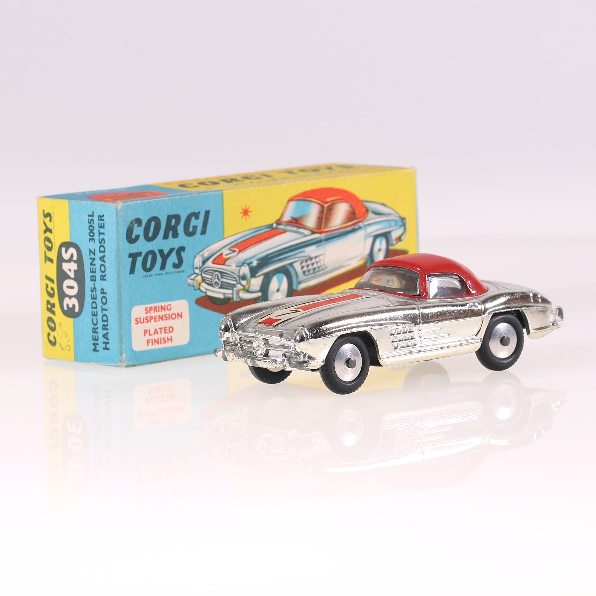 Corgi Toys 304S Mercedes-Benz 300SL Hardtop Roadster #7 1/43 Argent avec boîte
