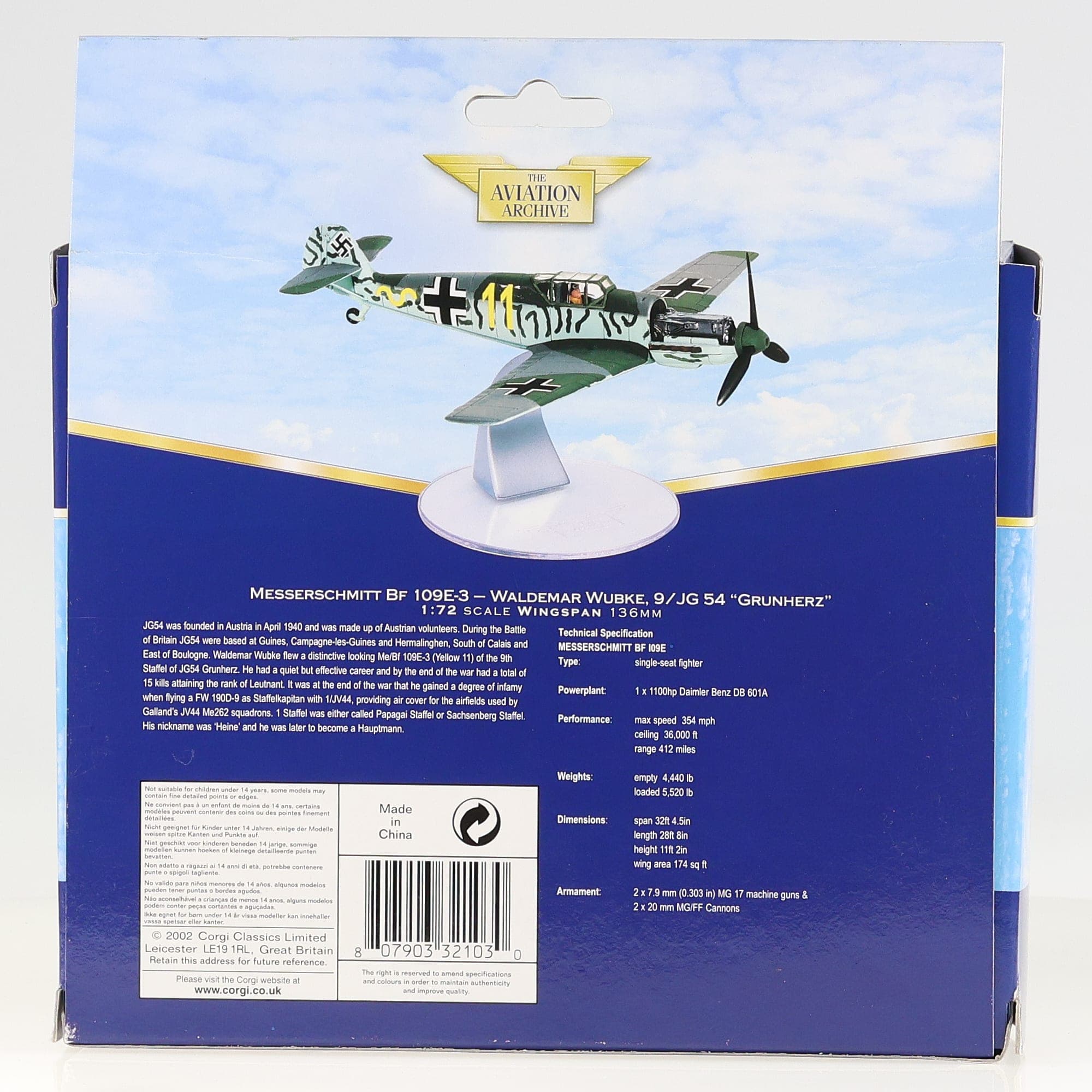 Corgi AA32103 Messerschmitt Messerschmitt Bf 109E-3 Waldemar Wubke 9/JG 54 Grunh — miniature 3