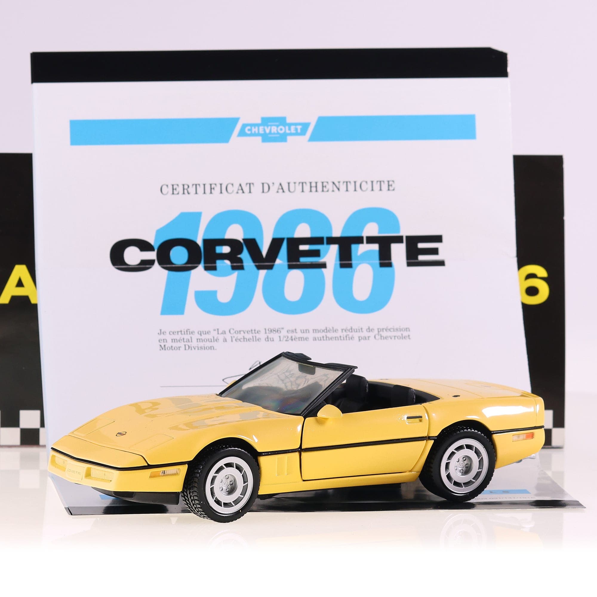 Franklin Mint Corvette 1986 avec certificat authenticité Jaune sans boîte