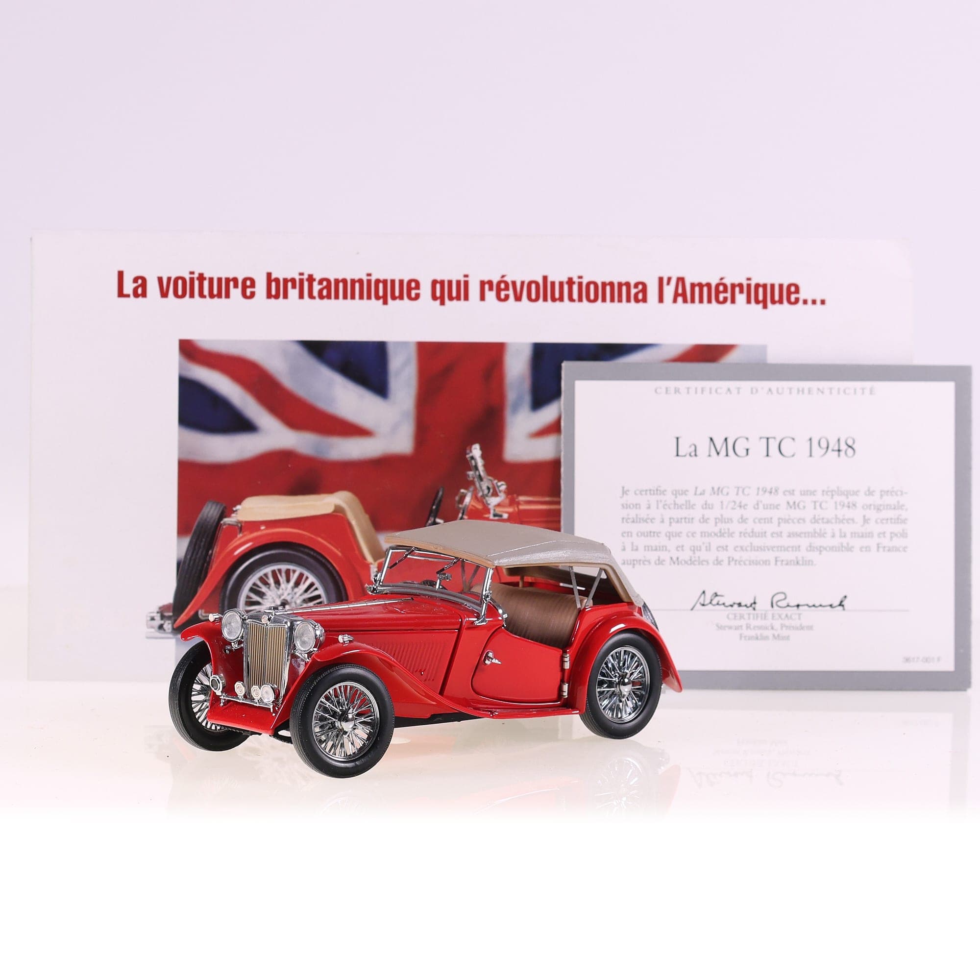Franklin Mint MG TC 1948 avec certificat authenticité  1/24 Rouge sans boîte