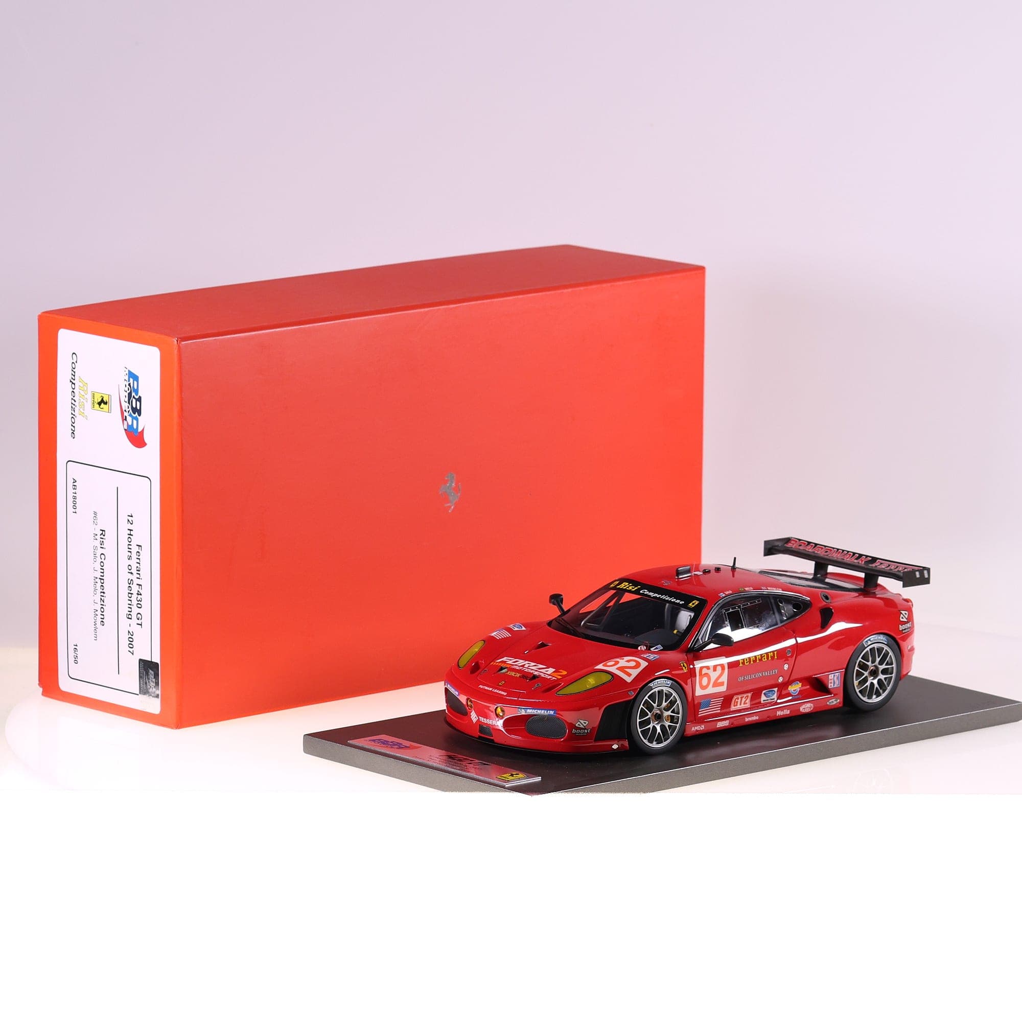 BBR Models AB18001 Ferrari F430 GT 12 hours of Sebring #62 2007 1/18 avec boîte
