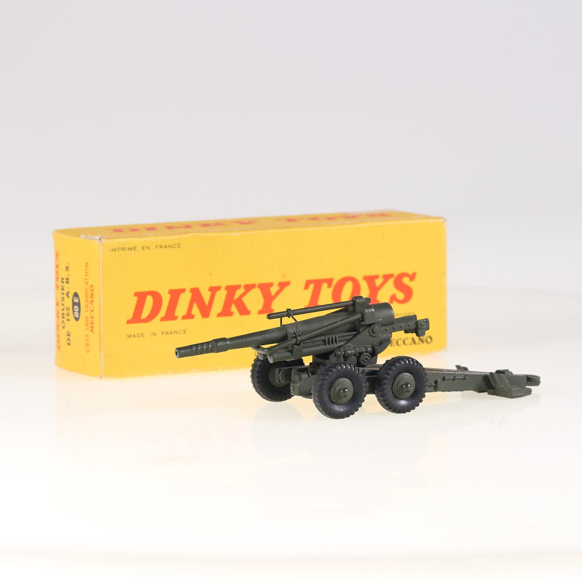 Dinky Toys F n°80E canon Obusier de 155 ABS 1/43 Vert état A avec boîte
