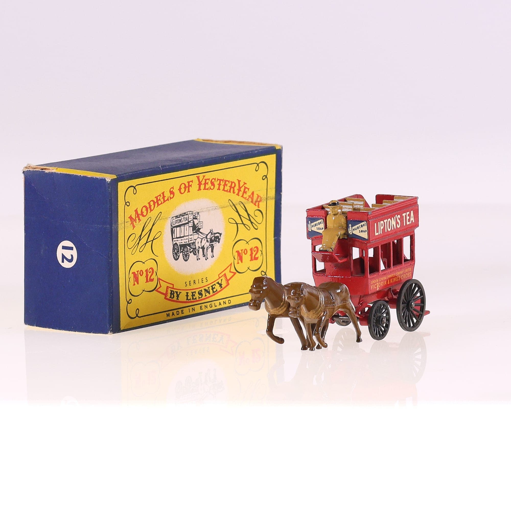 Lesney 12 Horse bus Omnibus Lipton's Tea 1/100 Rouge avec boîte