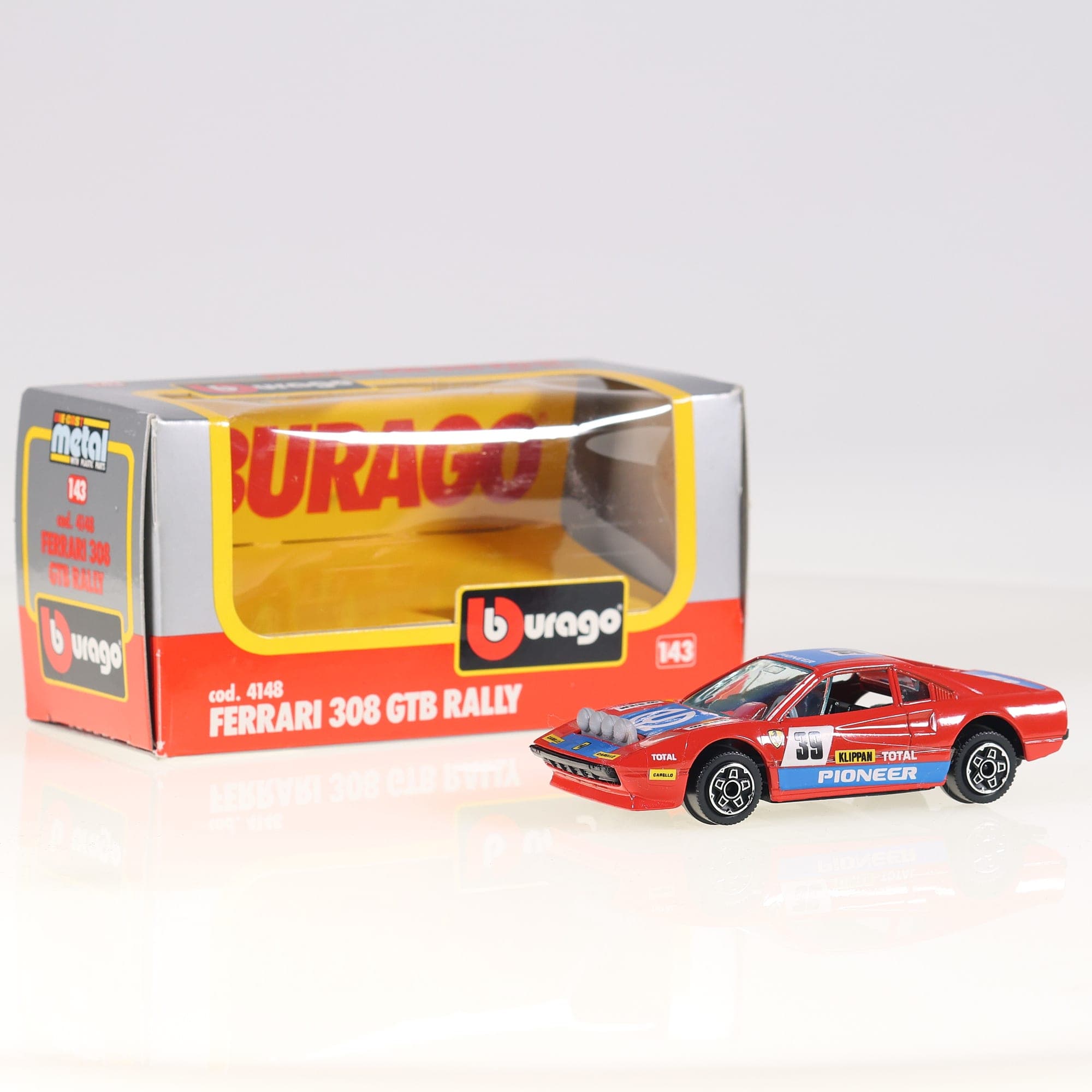 Burago 4148 Ferrari 308 GTB Rally 1/43 Rouge avec boîte
