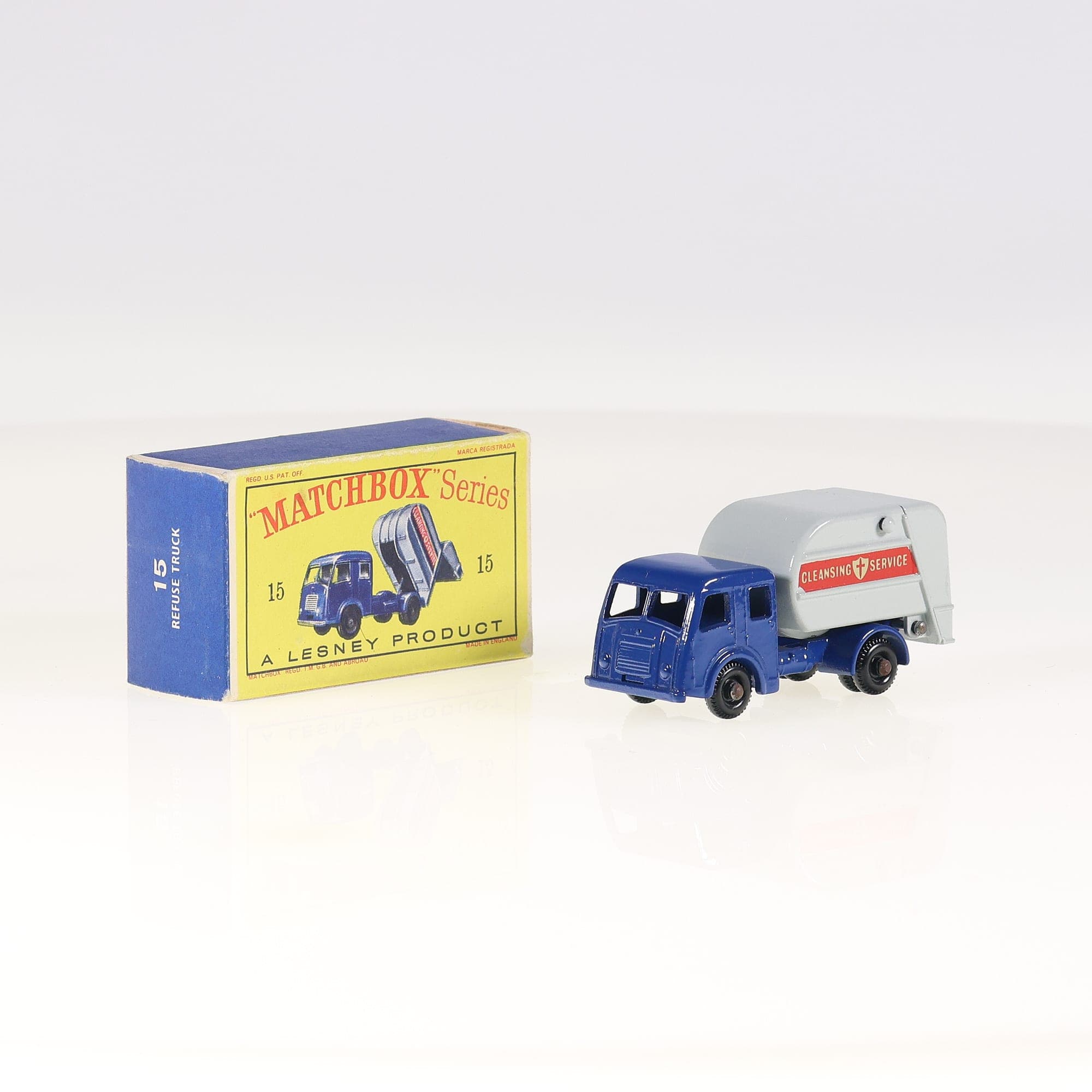 Matchbox 15 Refuse Truck Refuse Truck 1/75 Bleu et gris avec boîte