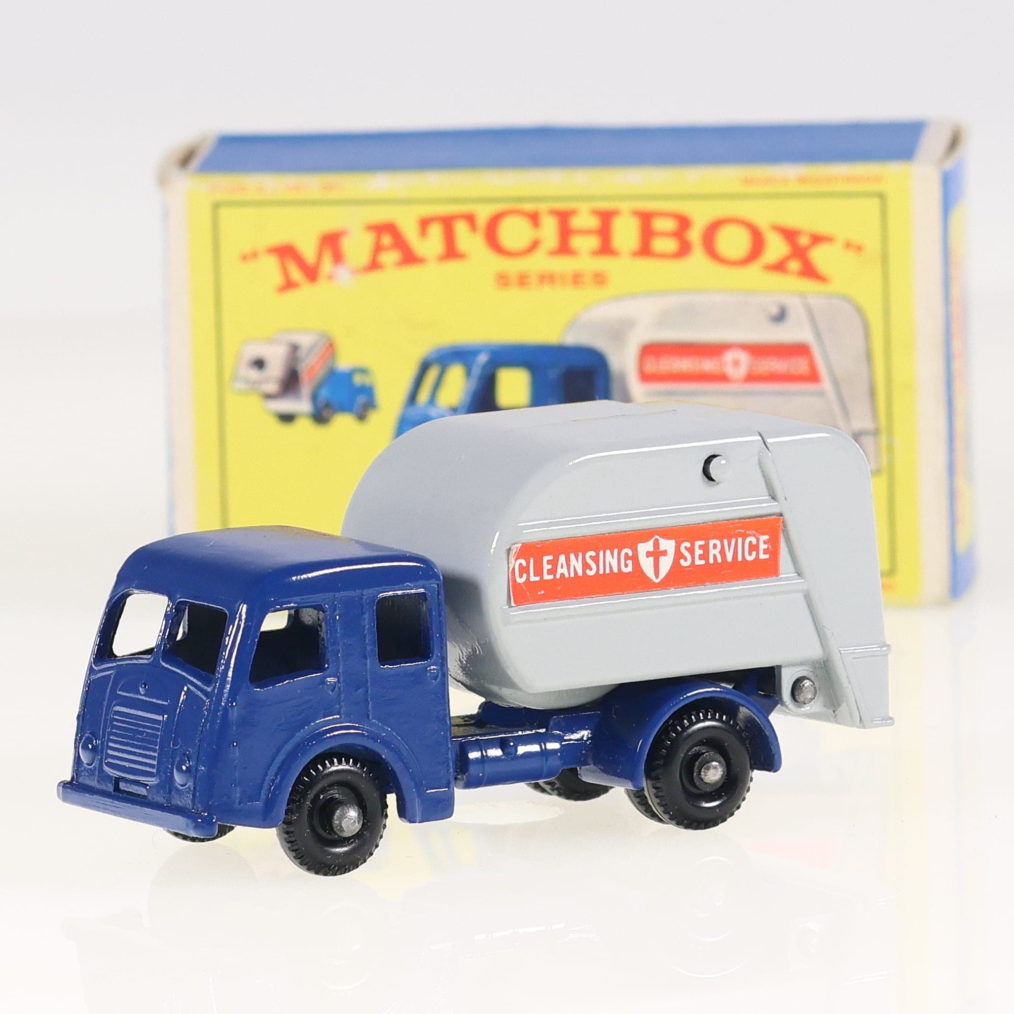 Matchbox 15 Dennis Refuse Truck Cleaning service 1/75 Bleu avec boîte