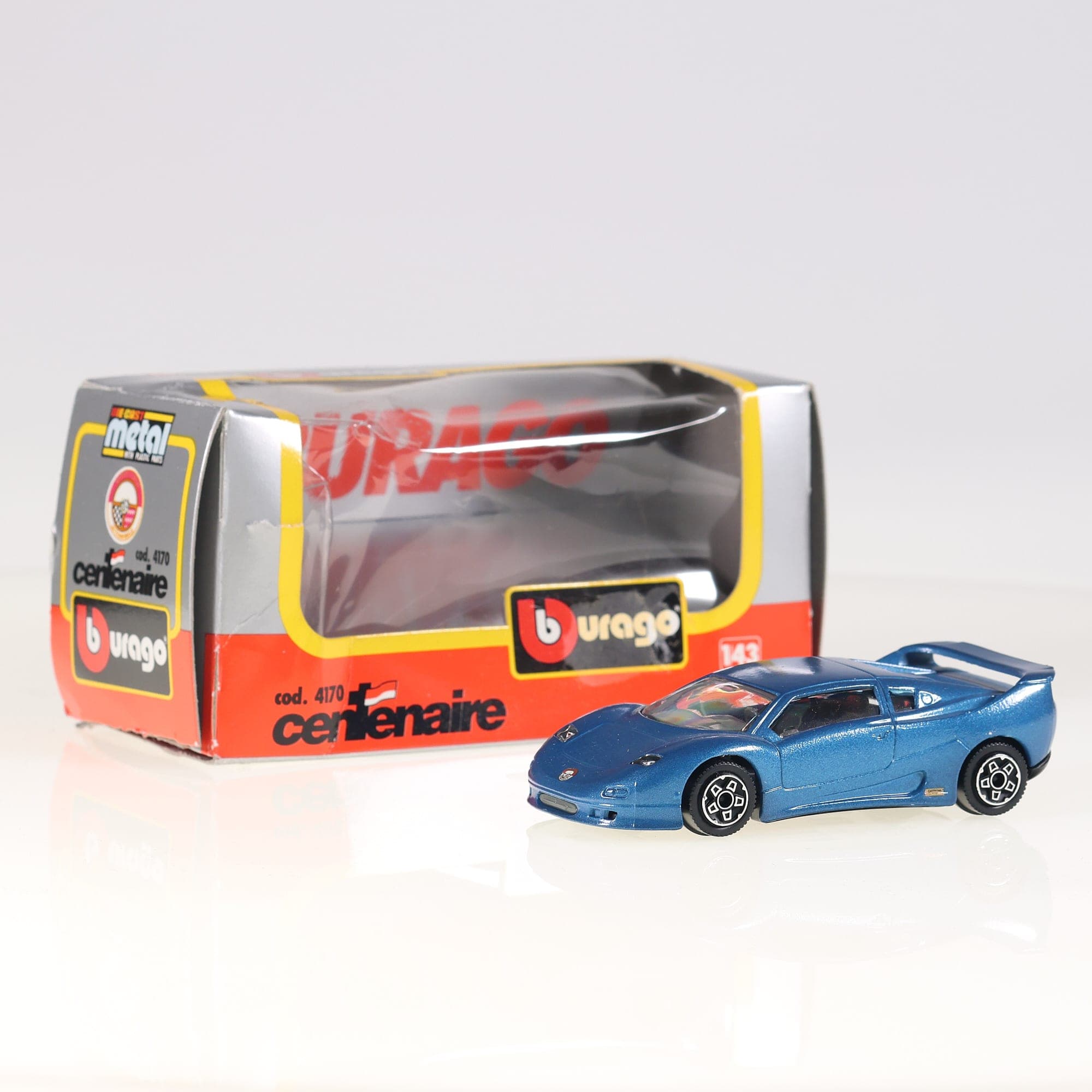 Burago 4170 Bugatti EB110 Centenaire 1/43 Bleu métallisé Grade B avec boîte — photo 1
