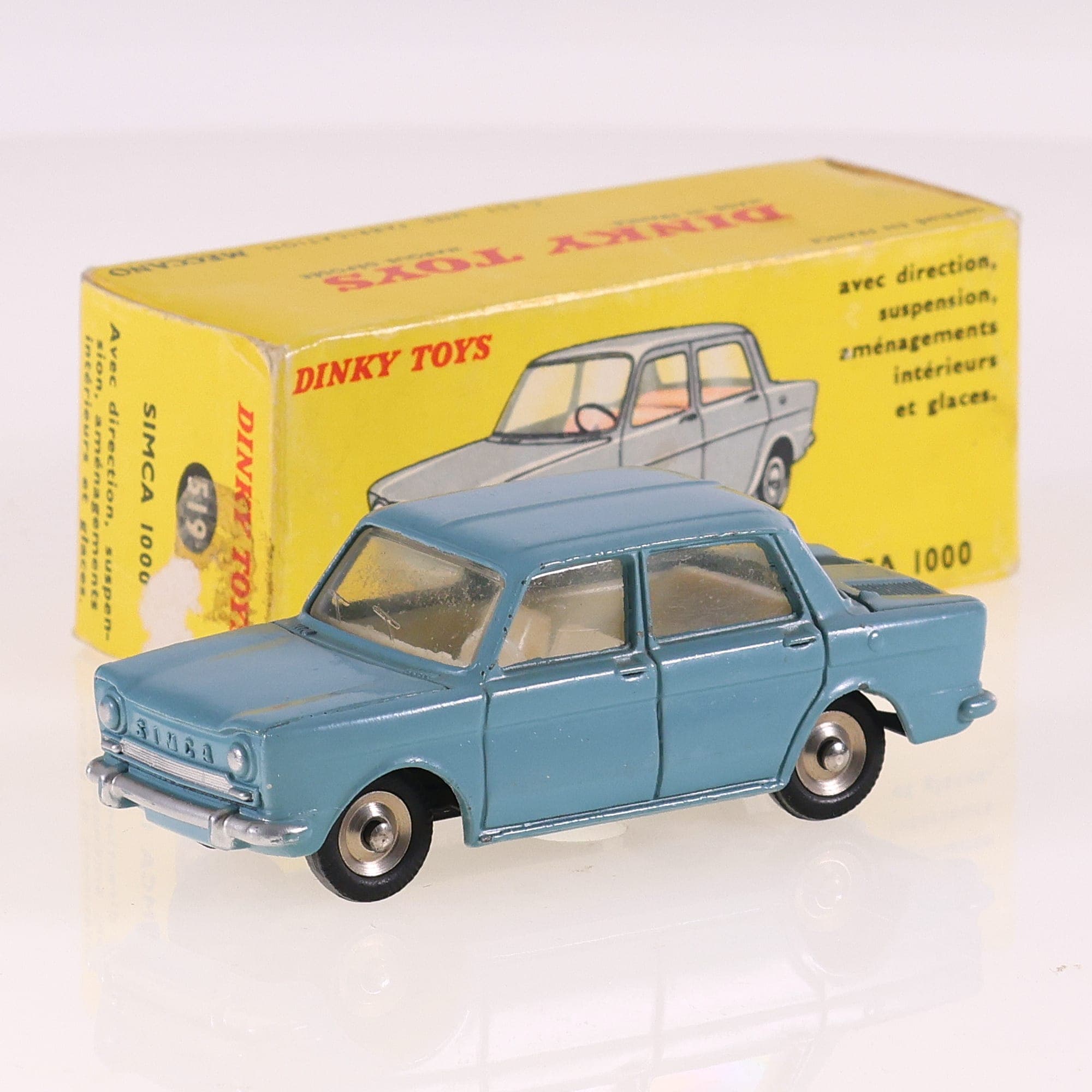 Dinky Toys 519 Simca 1000 1/43 Bleu 1ére série sans lettre A rare avec boîte