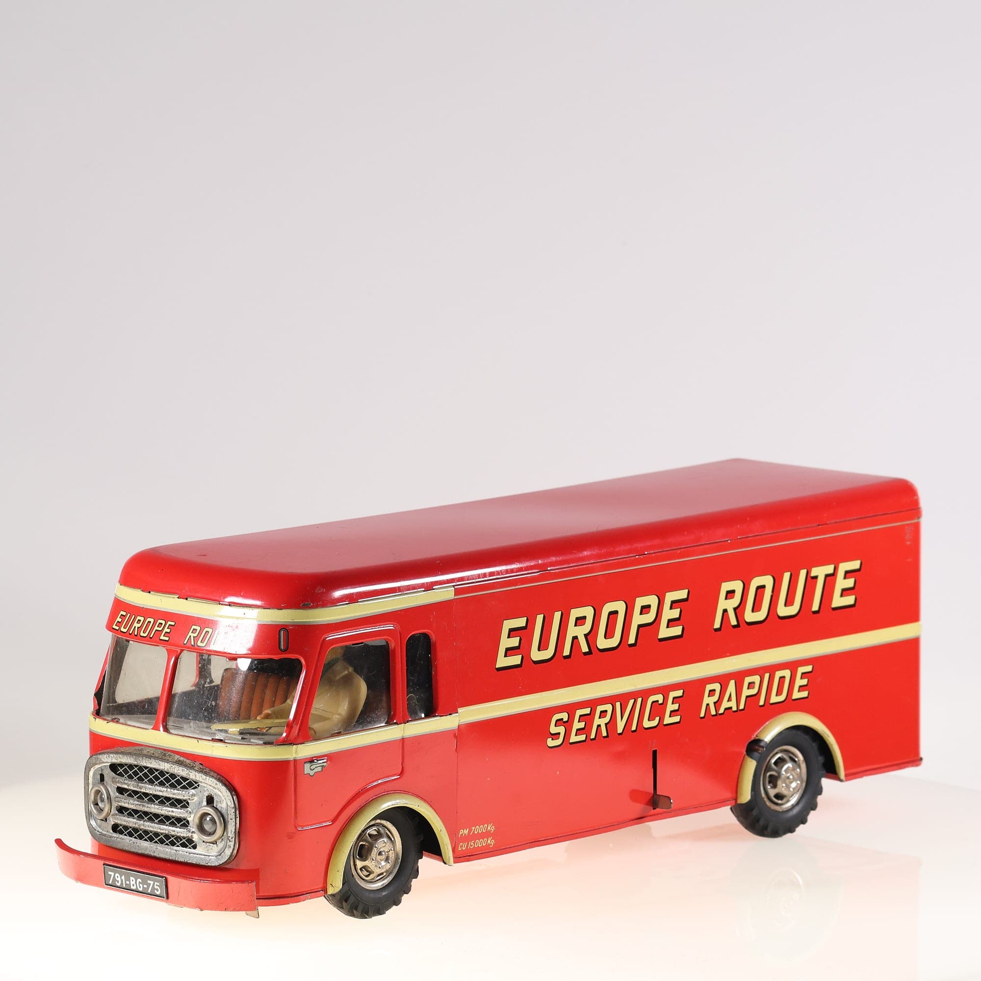 Joustra n° 453 Fourgon Europe Route 44 cm Rouge de 1957 bon fonctionnement