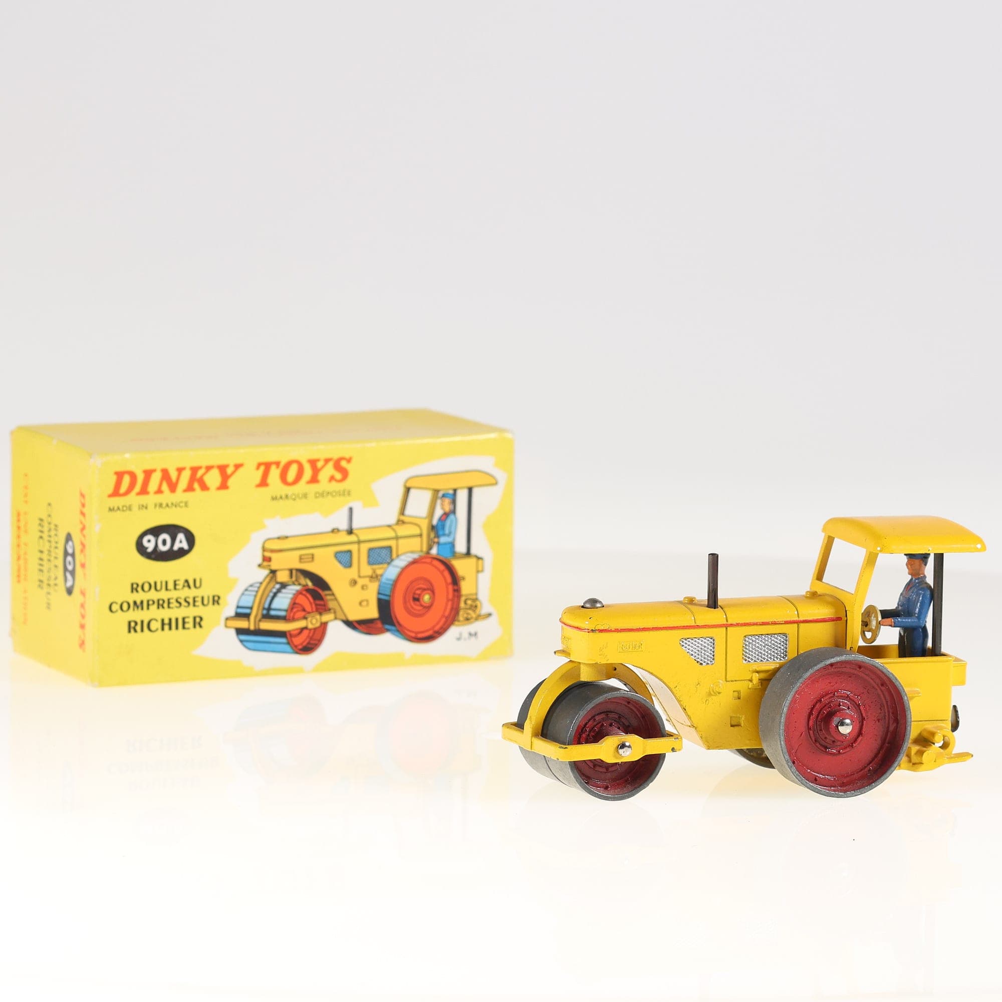 Dinky Toys 90A Richier Rouleau Compresseur Richier 1/43 Jaune avec boîte — photo 1