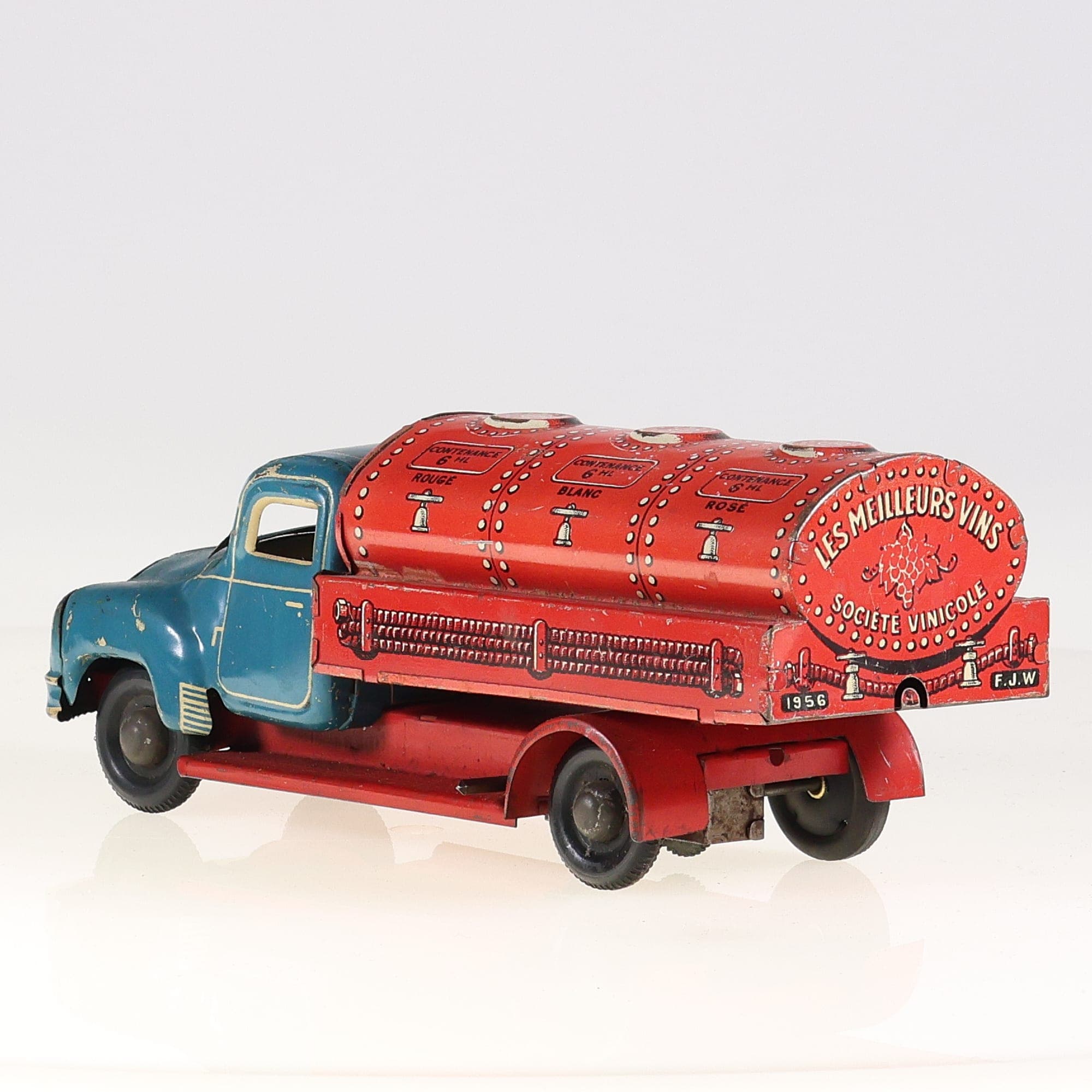 Camion citerne 1956.13 FJ France jouet vinicole Les Meilleurs Vins 21 cm Bleu et — miniature 3