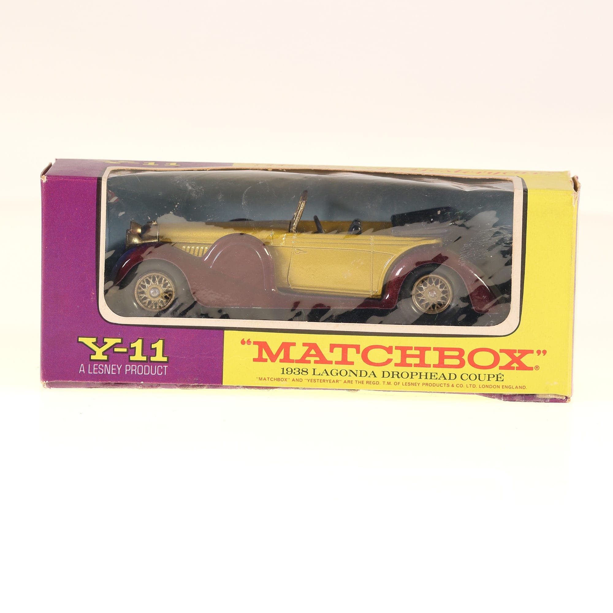 Matchbox Y-11 Lagonda 1938 Lagonda Drophead Coupé 1/43 jaune et bordeaux avec bo — miniature 3
