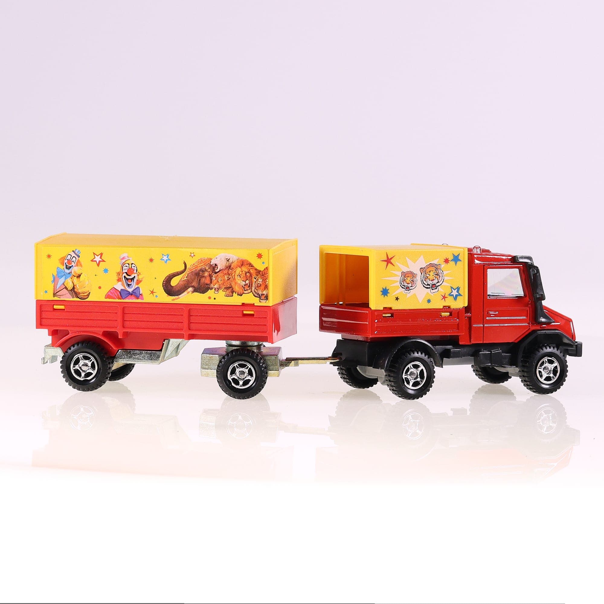 Majorette Cirque Pinder Unimog avec remorque Bicolore avec boîte — miniature 6