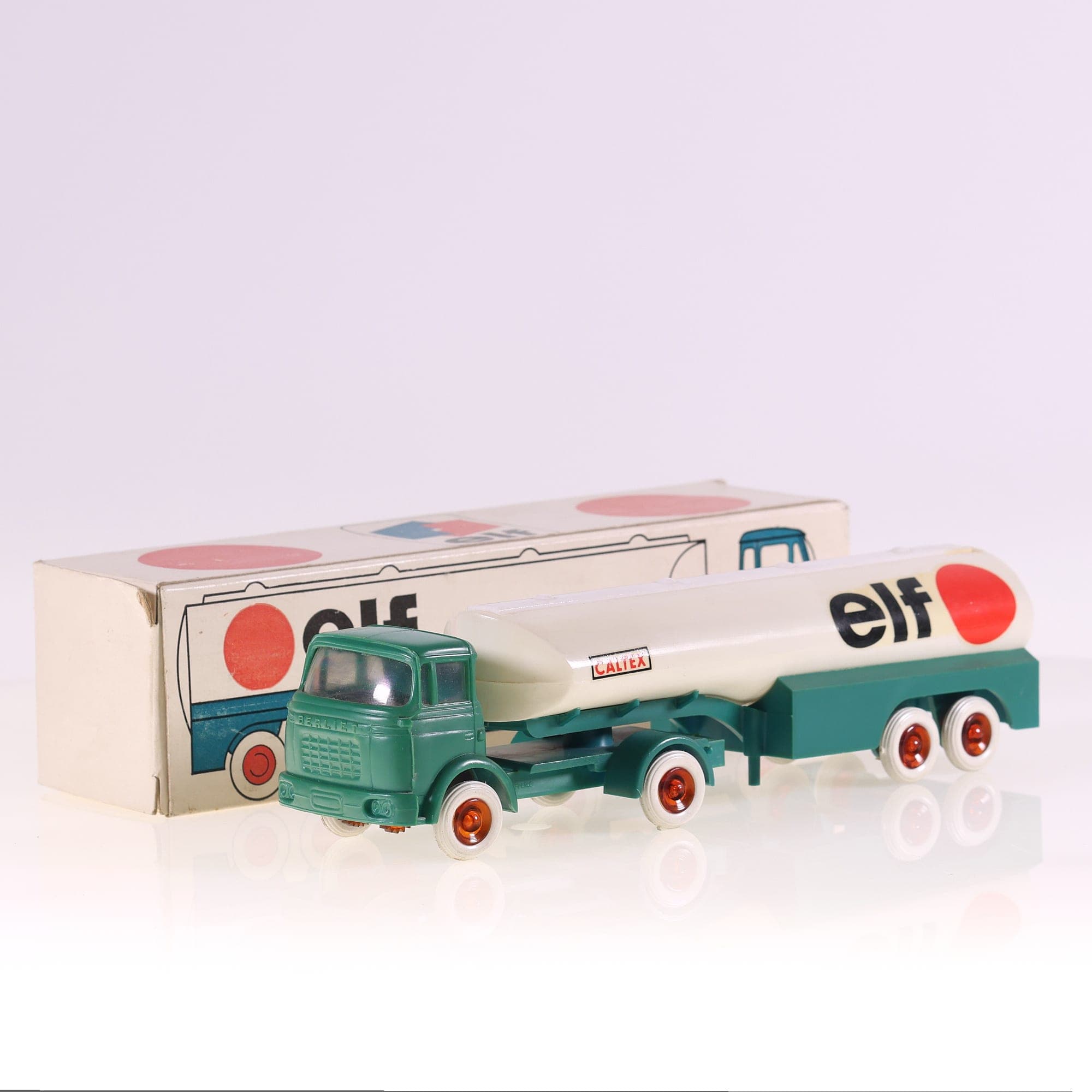 Bourbon Berliet Semi-remorque citerne Elf Caltex 22 cm Bicolore avec boîte