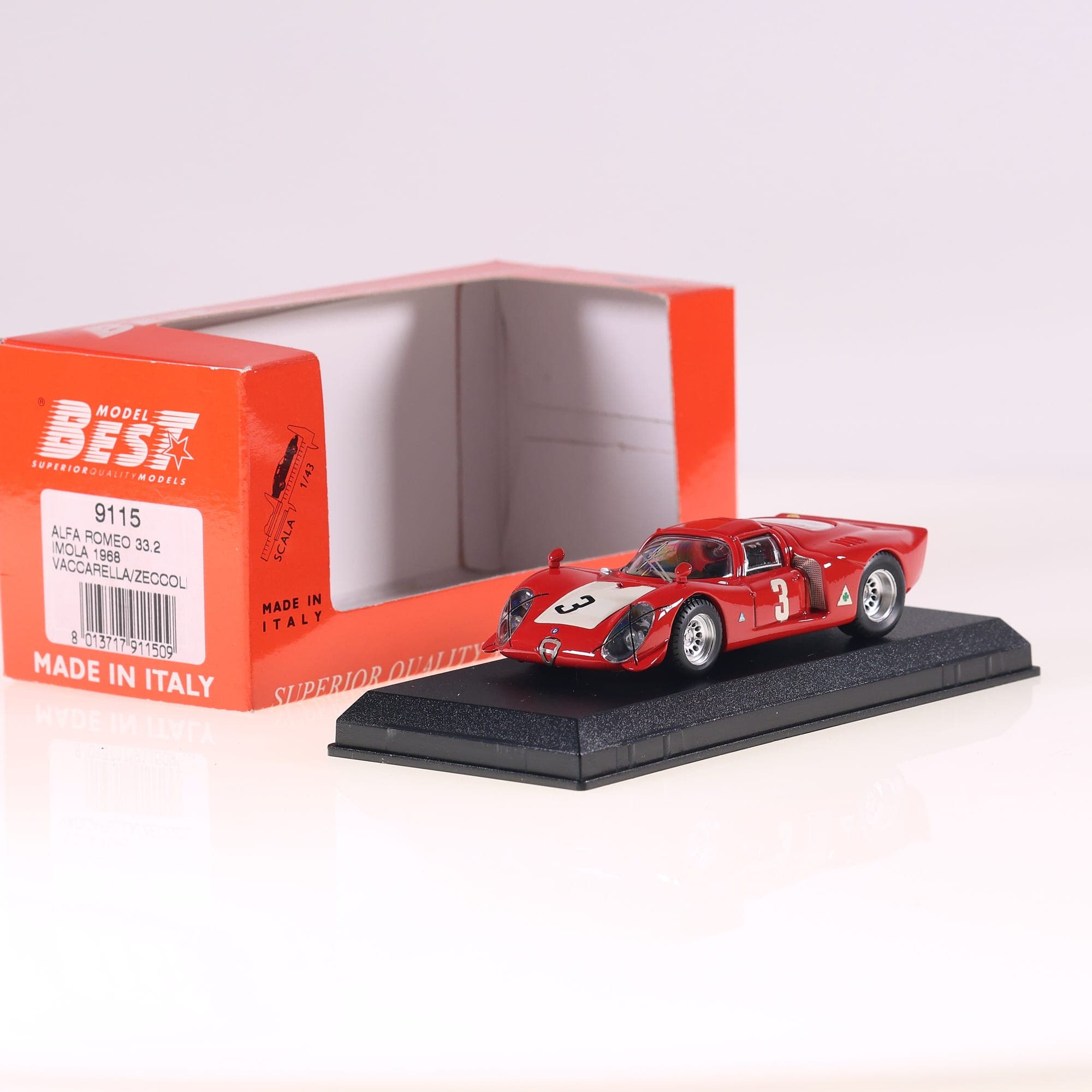 Best 9115 Alfa Romeo 33.2 Imola 1968 Vaccarella Zeccoli 1/43 Rouge neuf en boite