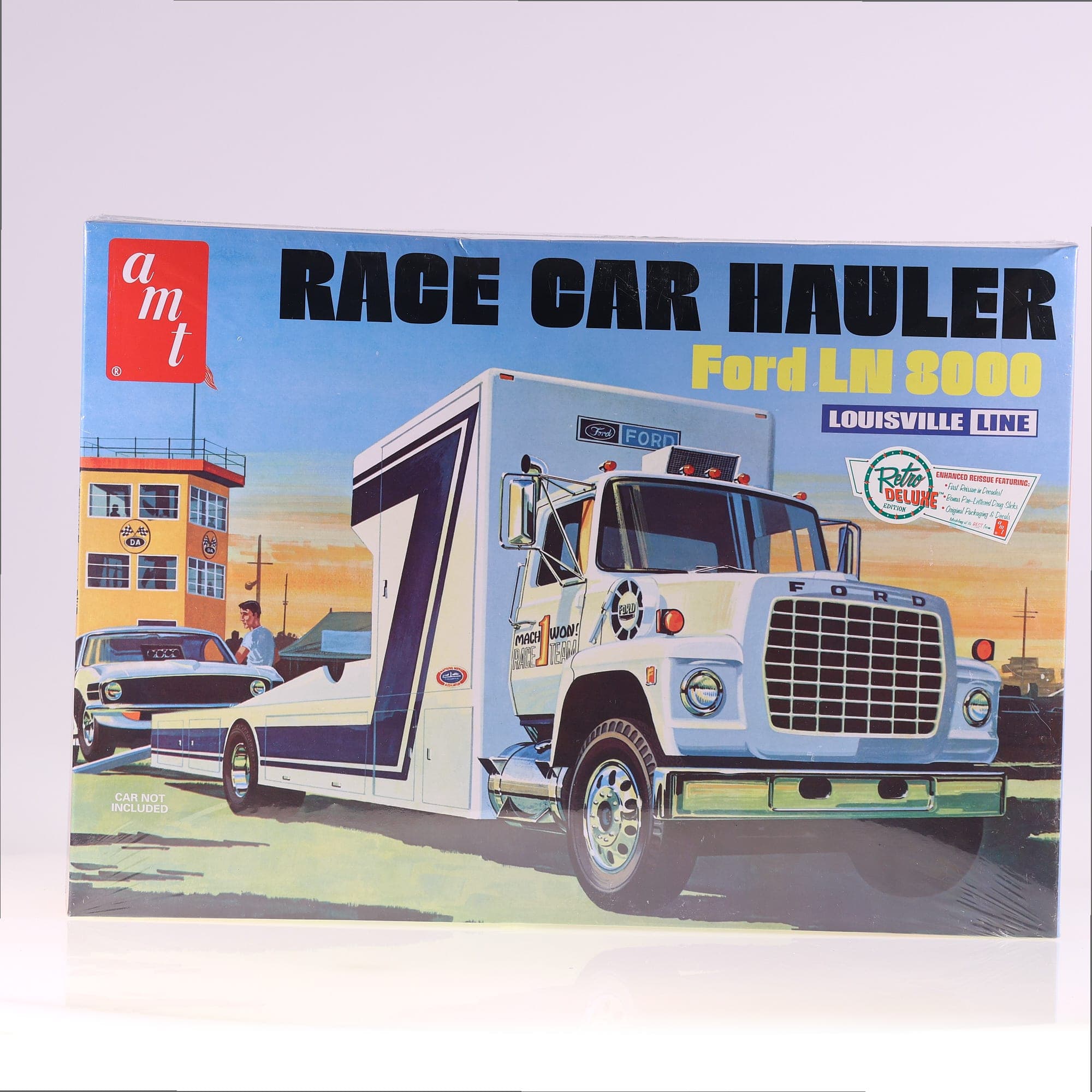 AMT Ford Race Car Hauler LN 8000 Louisville Line sous blister 1/25 Blanc neuf av — photo 1