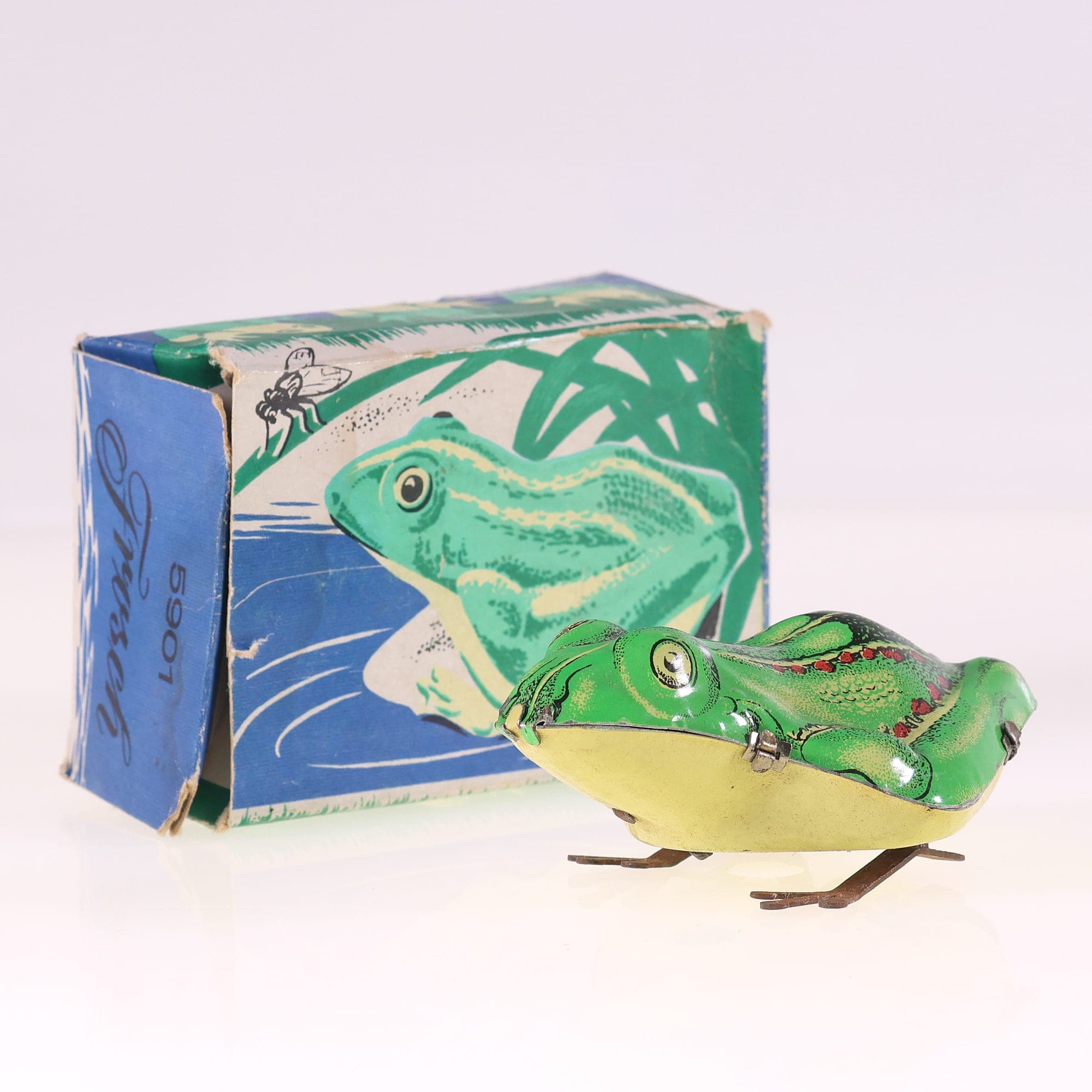 VEB DDR n° 5901 Grenouille sauteuse Frosch mécanique en boite 8,5 cm