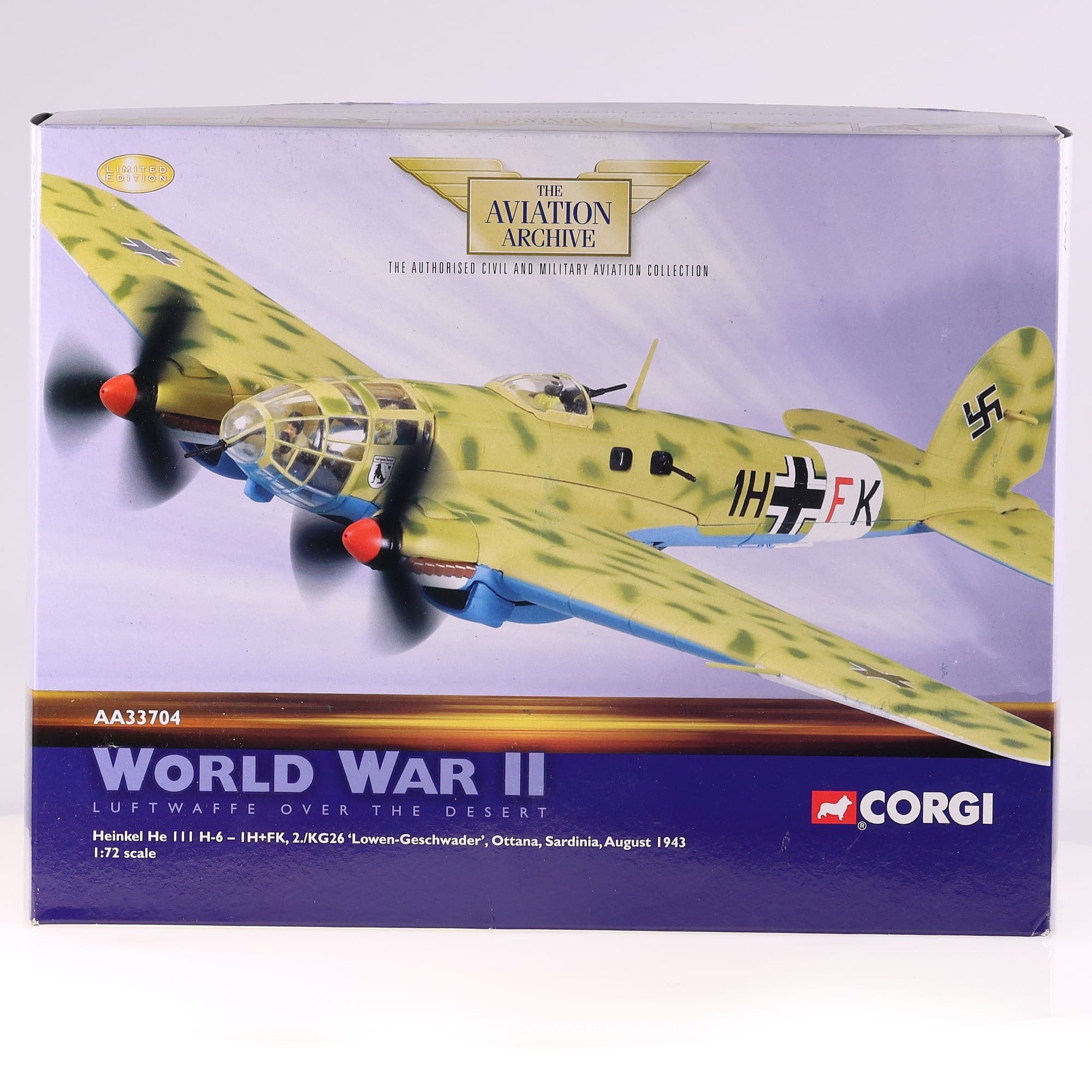 Corgi AA33704 Heinkel He 111 H-6 1H+FK Lowen-Geschwader 1/72 camouflage sable ne