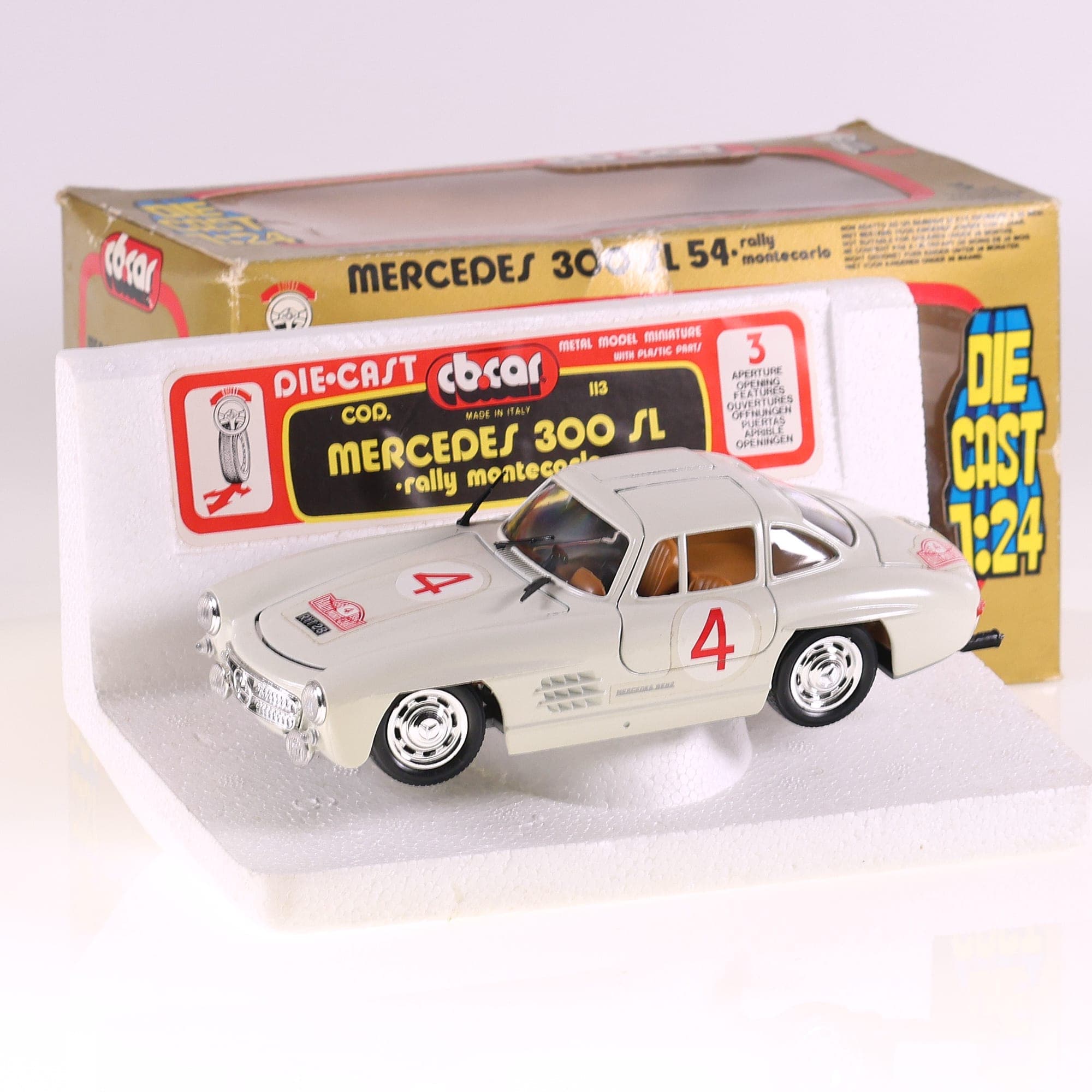 cb.car 113 Mercedes 300 SL 54 rally montecarlo #4 1/24 Blanc avec boîte