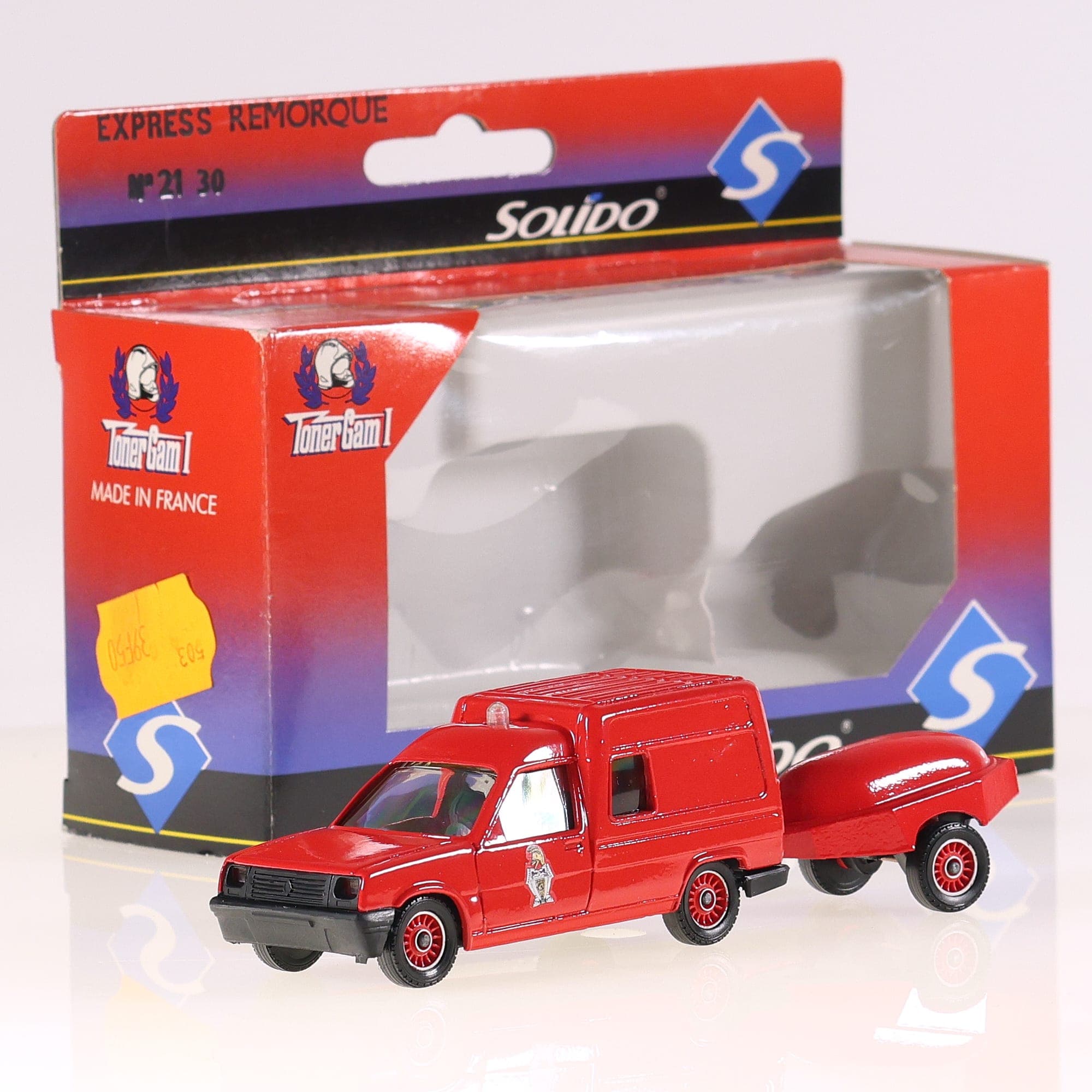 Solido n° 21 30 Renault Express remorque Pompier 1/43 Rouge avec boîte