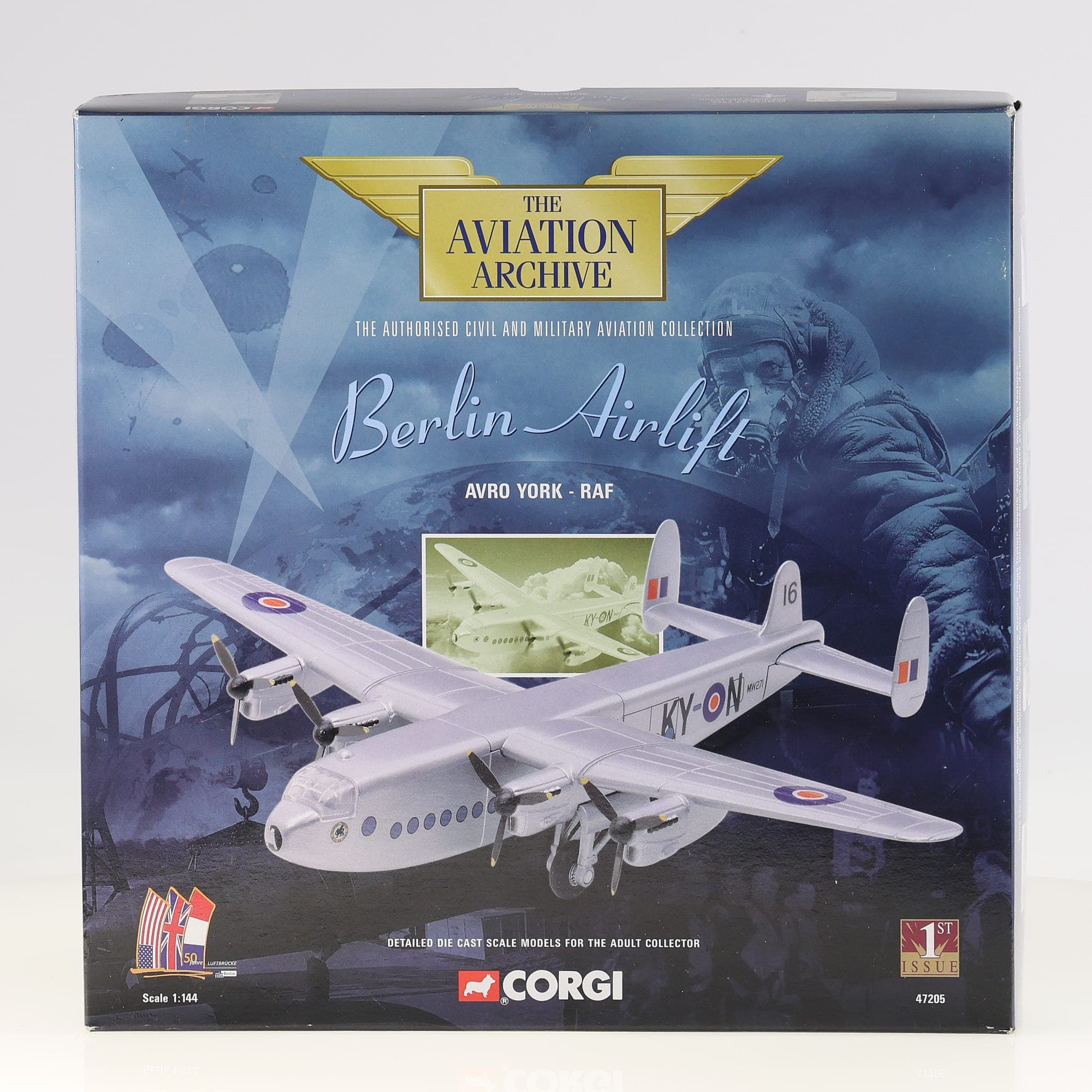 Corgi 47205 Avro York RAF Berlin Airlift 1/144 Gris argenté neuf avec boîte