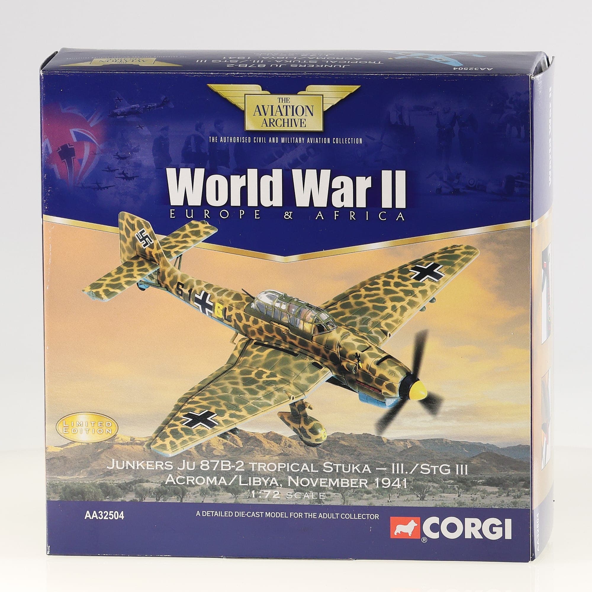 Corgi AA32504 Junkers Ju 87B-2 Tropical Stuka 1/72 Camouflage désert neuf