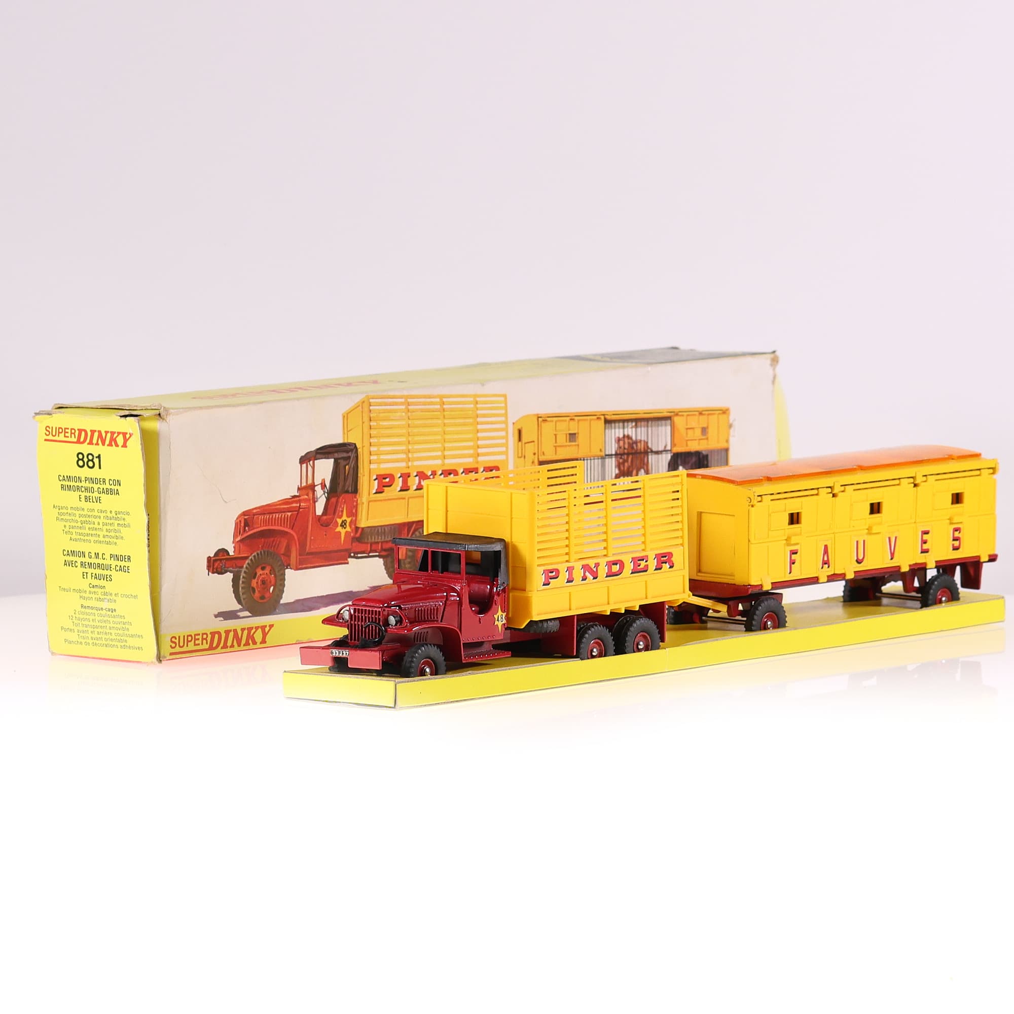 Dinky Toys 881 Pinder Camion G.M.C. avec Remorque-Cage et Fauves 1/43 Bicolore