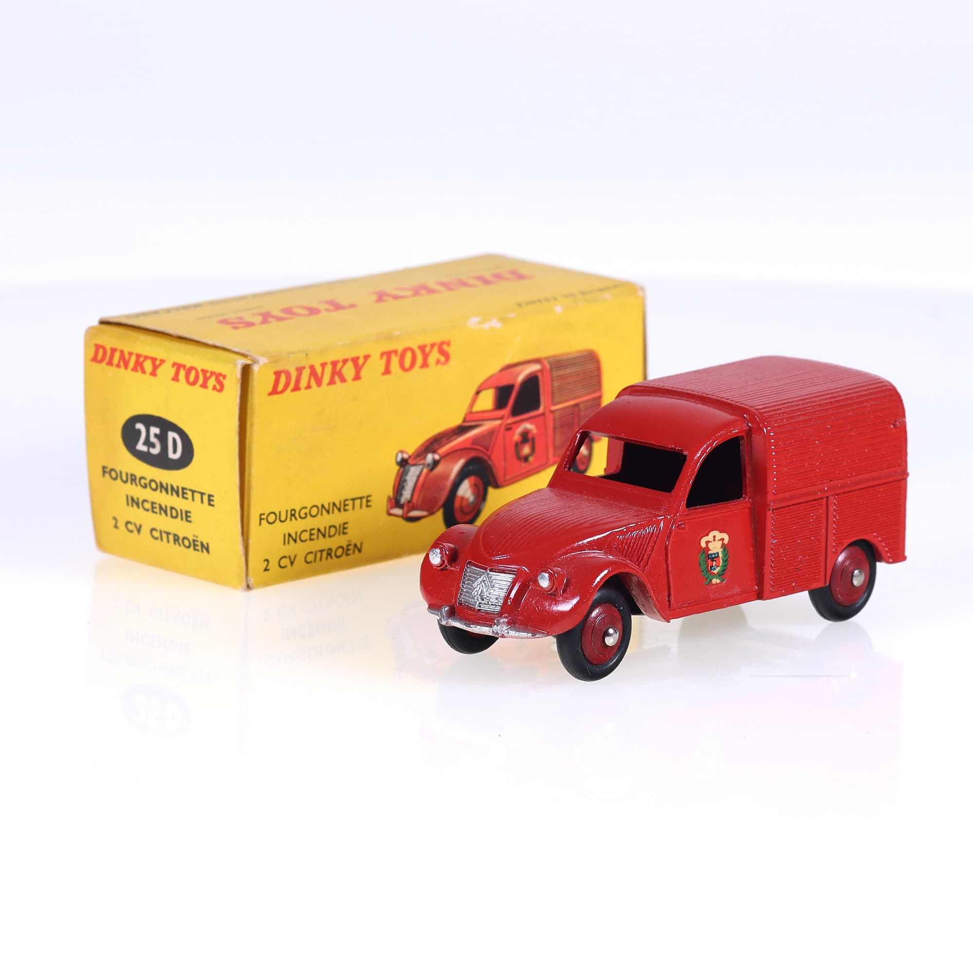Dinky Toys 25 D Citroën Fourgonnette Incendie 2 CV 1/43 Rouge brillant en boîte