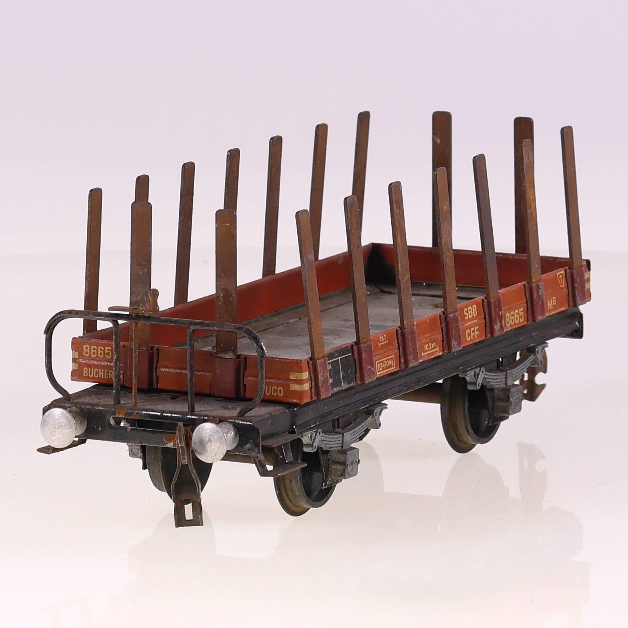 BUCO wagon SBB CFF marchandises plat 8665 ridelles O  — miniature 5