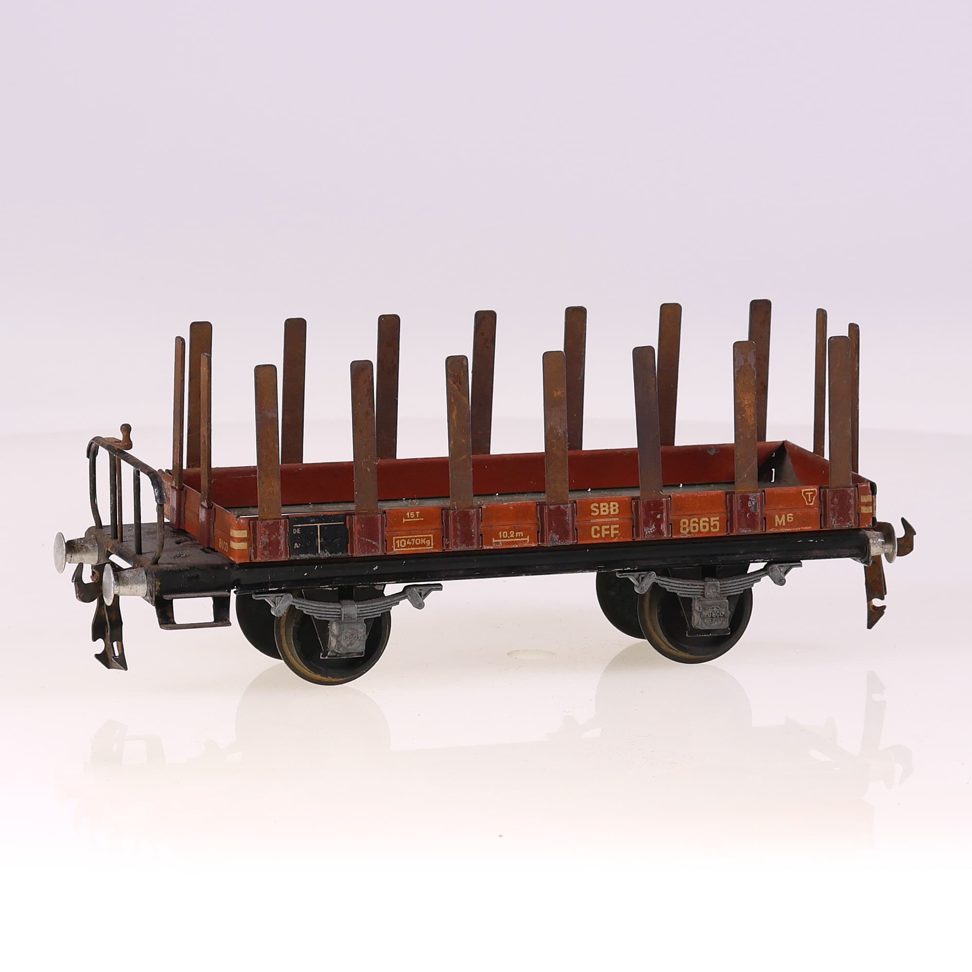 BUCO wagon SBB CFF marchandises plat 8665 ridelles O  — miniature 6