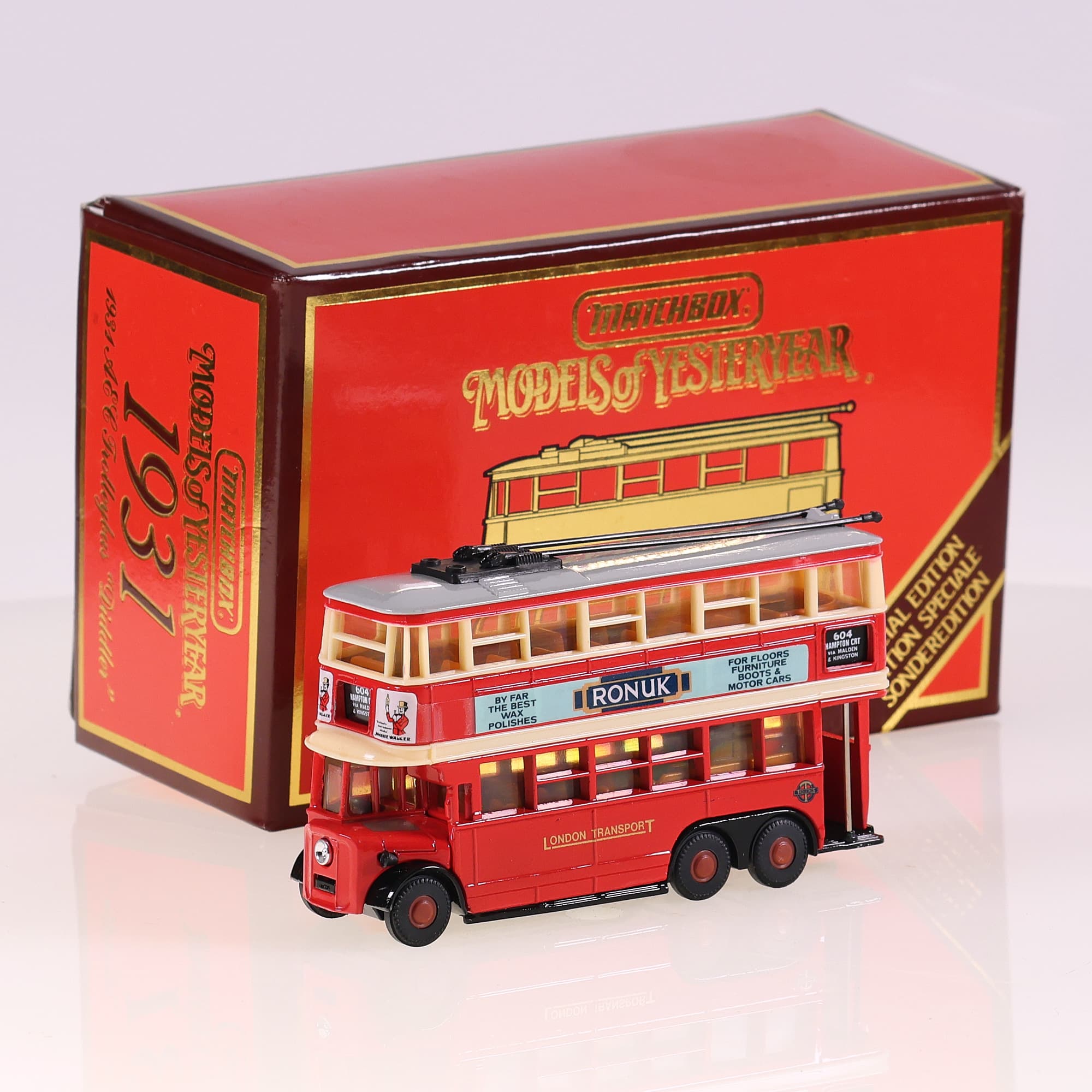 Matchbox Y10 AEC 1931 Trolleybus "Diddler" 11 cm Bicolore avec boîte