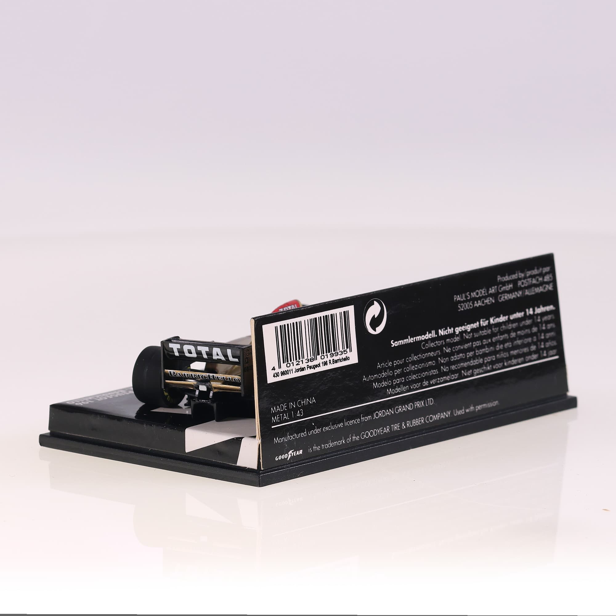 Minichamps Jordan Peugeot 196 Barrichello #11 1/43 Or avec boîte — miniature 5