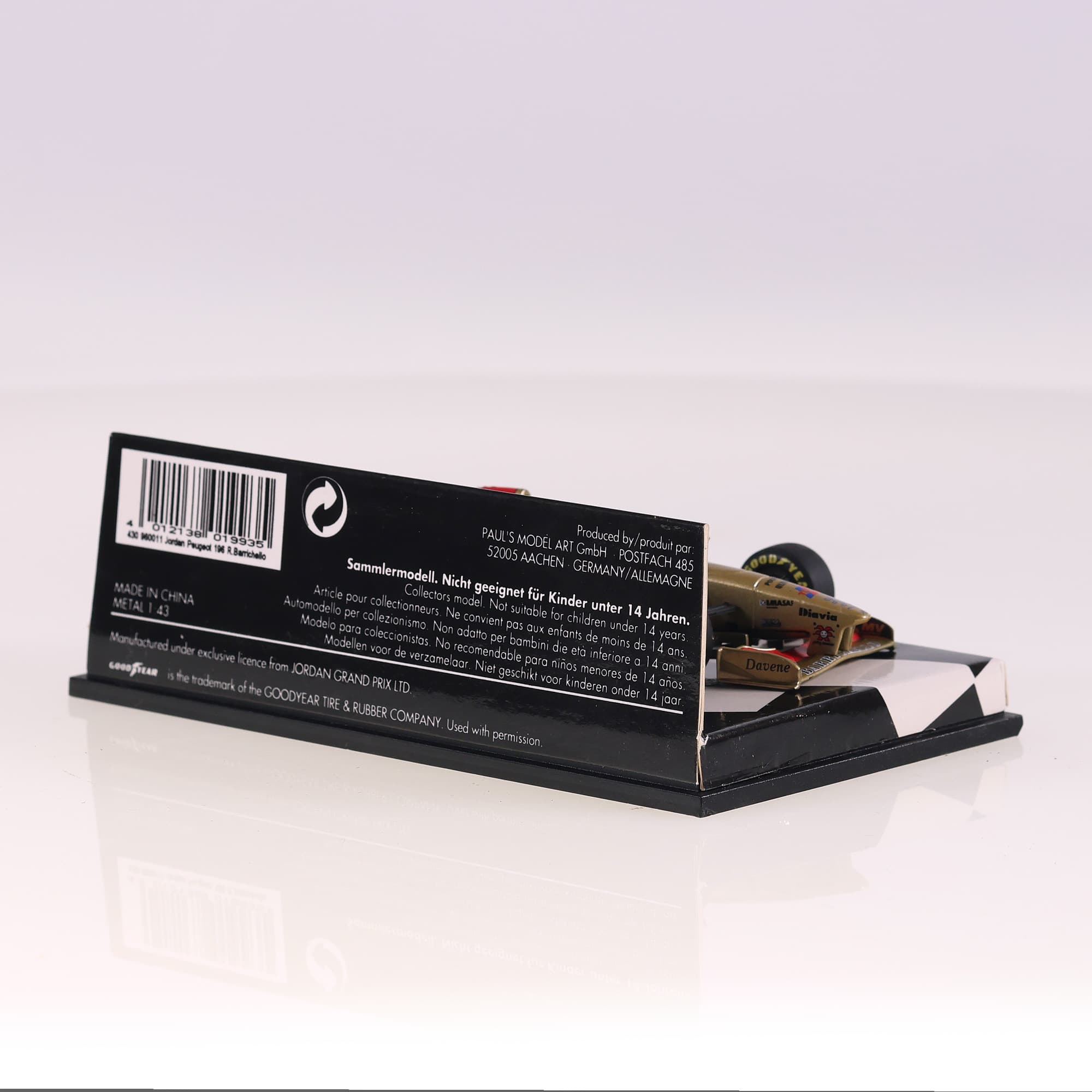 Minichamps Jordan Peugeot 196 Barrichello #11 1/43 Or avec boîte — miniature 7