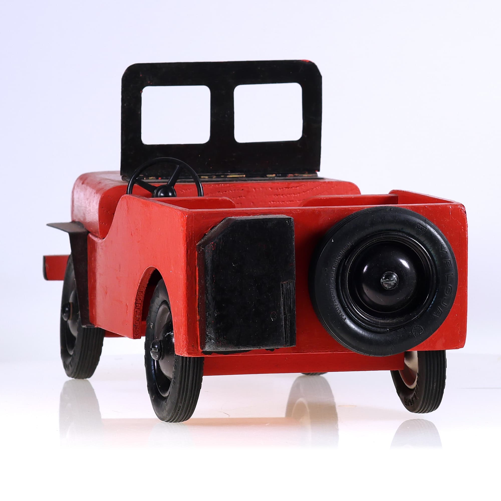 artisanale Jeep en bois jouet à trainer 37 cm  — miniature 4