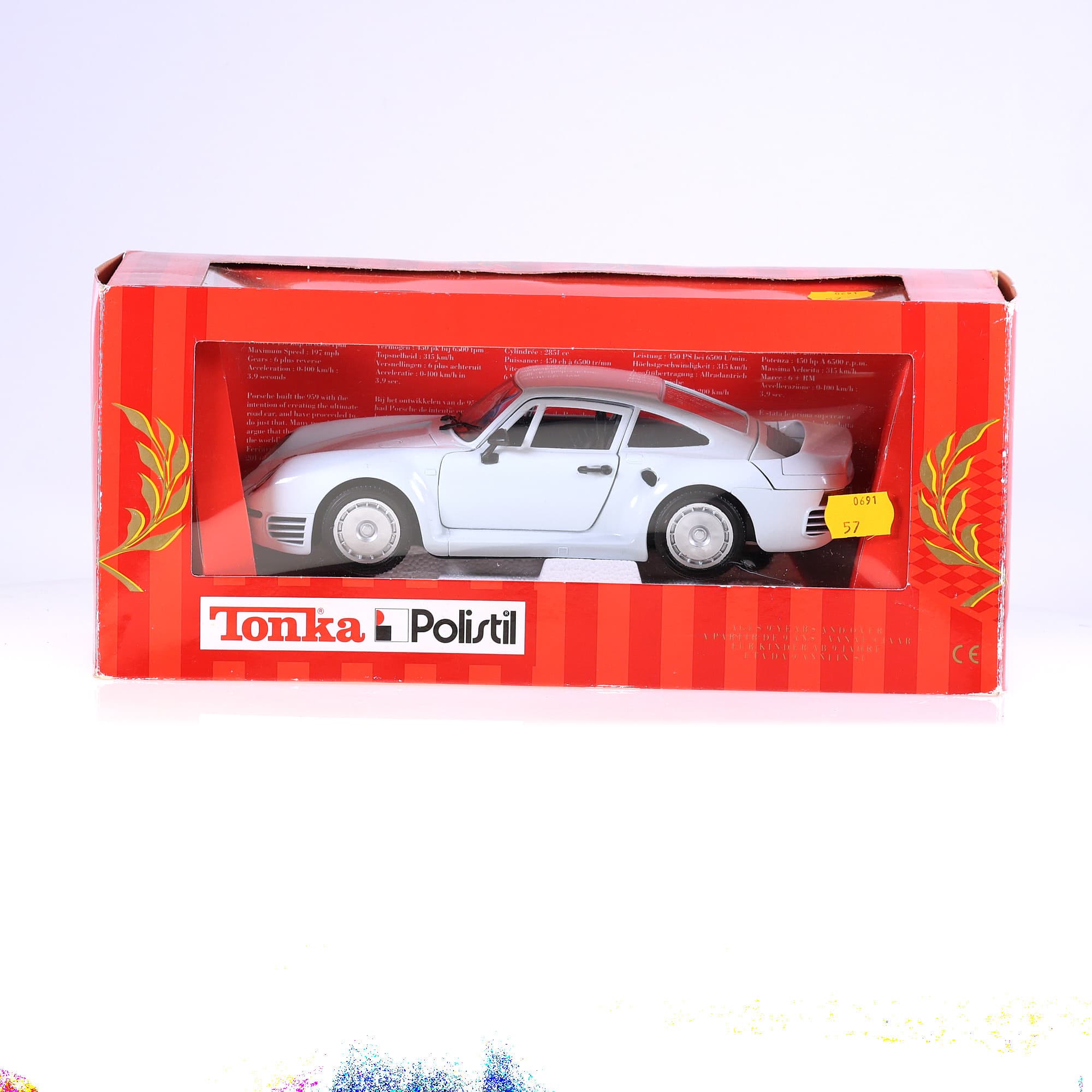 TONKA Polistil Porsche 959 avec clé 1990 1/18 Blanc avec boîte — miniature 6